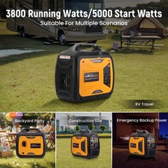 Quiet 65dB Gasoline Portable Generator 5000W Digital Display Remote Start