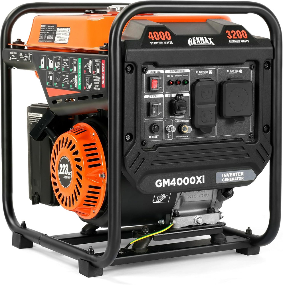 4000W Portable Open Frame Inverter Generator, 223Cc Engine, with 30A RV Outlet,