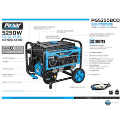 Pulsar Products 5250 Starting / 4250 Running Watt Gasoline/Liquid propane Dual