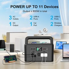 Powkey Portable Power Station 740Wh/800W Outdoor Camping RV Solar Generator