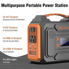 Portable Solar Generator, 300W Power Station with Black Orange