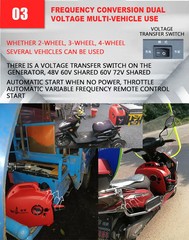 Electric car range extender two or three wheel 48v60v72v portable generator