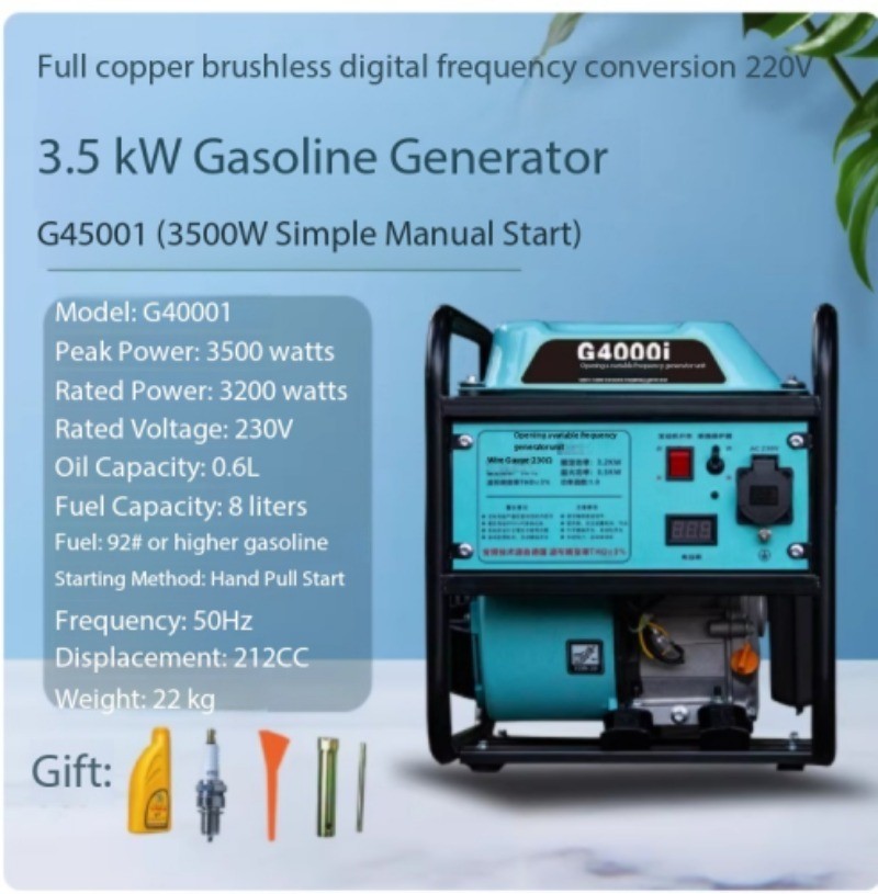 Small 220V AC Portable Gas Generator for Home and Commercial Use, High Power