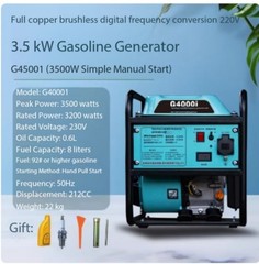 Small 220V AC Portable Gas Generator for Home and Commercial Use, High Power