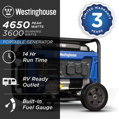 4,650/3,600-Watt Recoil Start Gas Powered Portable Generator with Wheel and Hand
