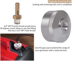 Extended Run Gas Cap Adapter w/ Brass Hose for Yamaha EF2000is EF1000is (Silver)