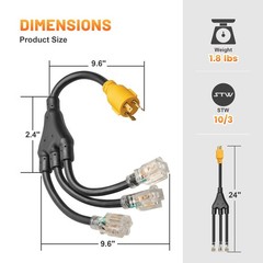 MECMO Shore Power NEMA L5-30P to 3X 5-15R/5-20R RV Generator Adapter Yellow