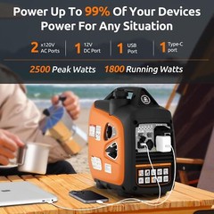 Efurden Gasoline Generator Portable Inverter Quiet 2500W Emergency Power Supply