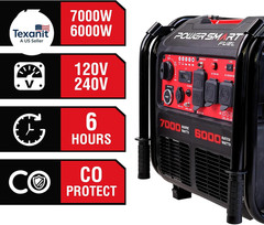 7000-Watt Open Frame Inverter Generator, Electric Start Portable Generator for H