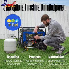 14,500 Watt Tri-Fuel Portable Generator w/Transfer Switch Remote Start CO Sensor