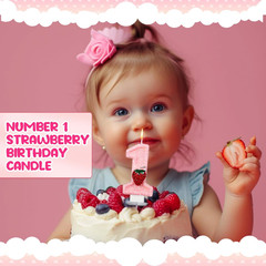 Strawberry 1 Candle for First Birthday Pink Number 1 Candle Berry One Glitter Ca