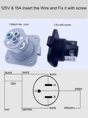 RV Shore Power Inlet Plug NEMA 5-15 with Waterproof Cover , 15A 125V Recessed…