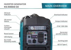 Könner Söhnen 2000W Quiet Portable Gas Inverter Generator + Free Tire Inflator