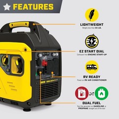 Champion 4,000W Super Quiet Portable Dual Fuel Gas Inverter Generator, CO Sensor
