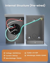 SURAIELEC 30 Amp Generator Power Inlet Box, NEMA L14-30P (Old Version), Gray