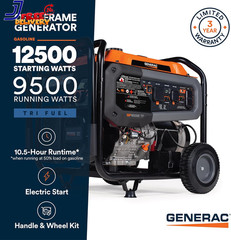 12,500 Starting Watt Tri-Fuel Portable Generator Electric Start Gas Propane or N