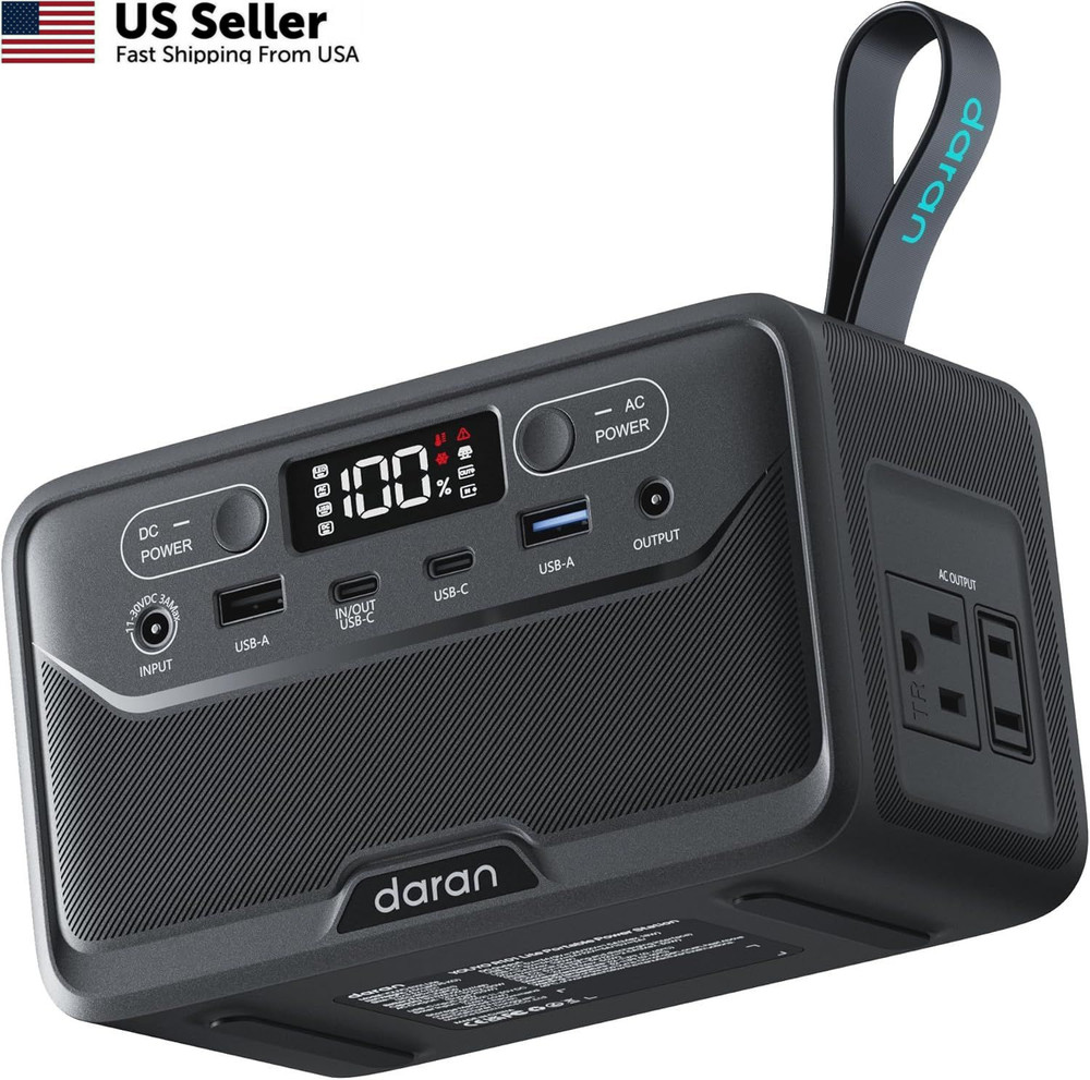DaranEner 2026 Portable Power Station 89.6Wh LiFePO4 100W 89.6Wh, Black