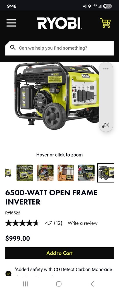 Ryobi inverter generator 6500 starting watts 5500 running watts