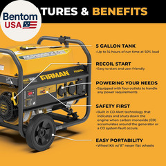 P03504 Gas Portable Generator, 4450W Recoil Start, 120V, CO Alert, Quiet 67Db, 2
