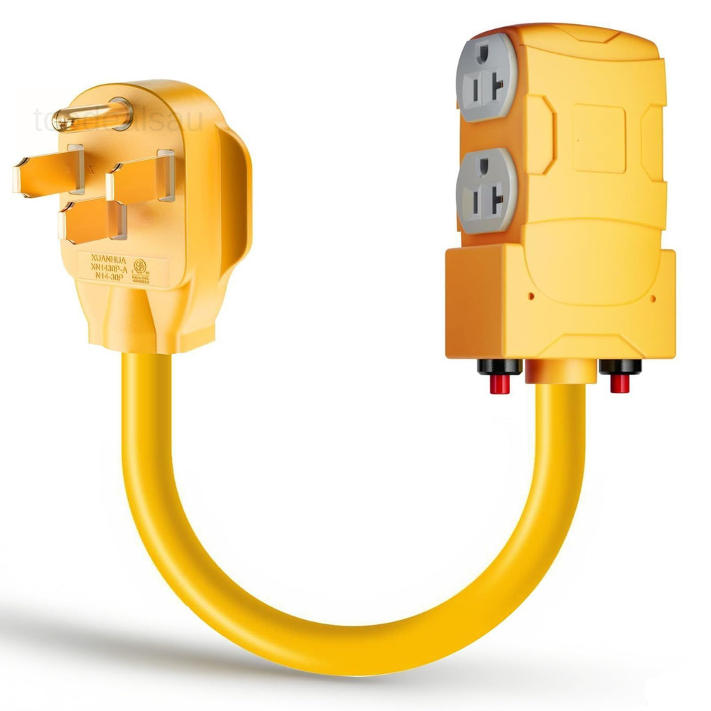 50 Amp to 20 RV Adapter – NEMA 14-50P 4 x 5-20R/15R yellow