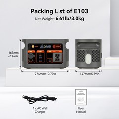 FlashFish E103 Portable Power Station LiFePO4 300W 179Wh with Solar Panel 100W