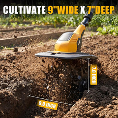 Cordless Tiller Cultivator Compatible with DeWalt 20V Battery (Tool Only