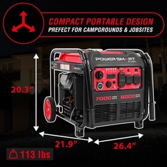 PowerSmart 7000W Gas Inverter Generator, 322cc, 6H Long Runtime, Electric Start