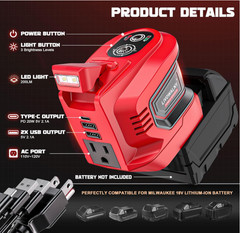 200W Power Inverter Compatible w/Milwaukee, Makita, Ryobi Battery, Power Station