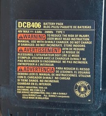 DEWALT DCB406 40V MAX 6.0AH LITHIUM ION BATTERY PACK 201651-58 ! S410 V