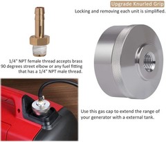 Extended Run Gas Cap Adapter w/ Brass Hose for Yamaha EF2000is EF1000is (Silver)