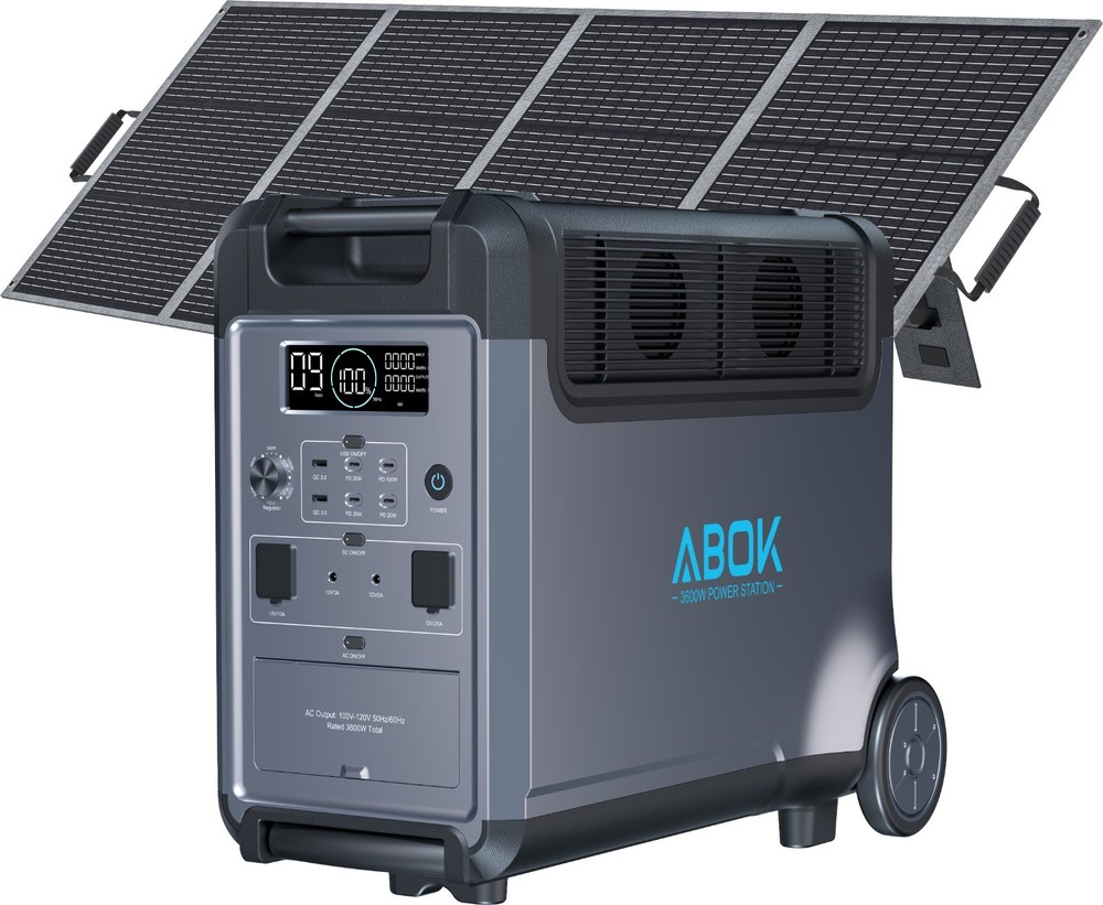 ABOK Ark3600 3840Wh Portable Power Station with 200W Solar Panel for Home Backup