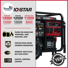 DS13000MXT 13,000-Watt 500Cc Tri Fuel Portable Generator – Gas, Propane & Natura