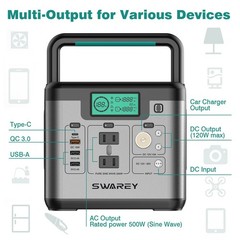 SWAREY Portable Power Station 518Wh Solar Generator 500w Emergency Power Supply