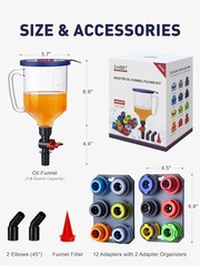 – Spill-Proof Engine Oil Funnel Kit｜Oil Change Funnel w/ 12 Adapters & 2