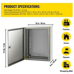 NEMA Steel Case, 20x16x8” NEMA 4X Metal Electric Enclosure, IP66 Water & Dust