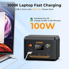 powkey Laptop Power Station 100W Portable Charger PD 3.0 100W, Black Orange