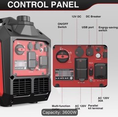 Powersmart 3600W Super Quiet Portable RV Ready Gas Inverter Generator, CO Sensor