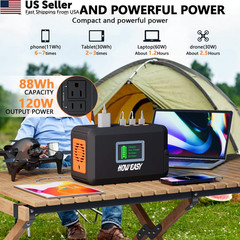 HOWEASY Portable Power Station,120W(240W Peak) Solar Generator,88Wh Orange
