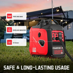 PowerSmart 2500W Portable Inverter Gas Generator, CO Detect Super Quiet Low Oil