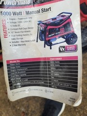 Powermate Portable Gas Generator 5000 Maximum Watts 6250