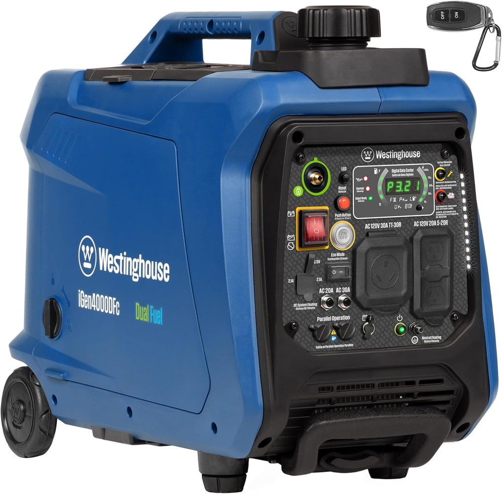 Whisper-Quiet 4000W Dual Fuel Inverter Generator with Remote Start & CO Sensor