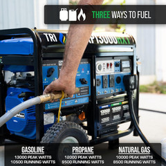 Duromax XP13000HXT 13,000-Watt 500Cc Tri Fuel Gas Propane Natural Gas Portable G