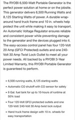 Pallet (4 Unit) RYOBI 6500-Watt Gasoline Powered Portable Generator RY906500S