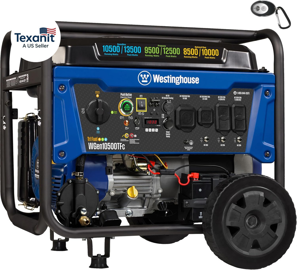 13500 Peak Watt Tri-Fuel Home Backup Portable Generator, Remote Electric Start,
