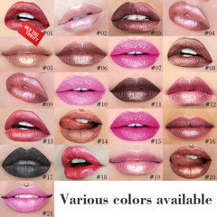2In1 Dark Borwn Metallic Lipstick and Lip Liner, Shimmer Glitter Lip Gloss Long