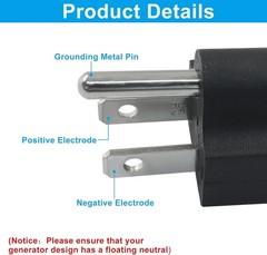 2 Pack Neutral Ground Bonding Plug RV Inverter Generator Open Ground Error Black