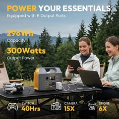 EnginStar Portable Power Station,300W Solar Generator, 110V 300W, Yellow