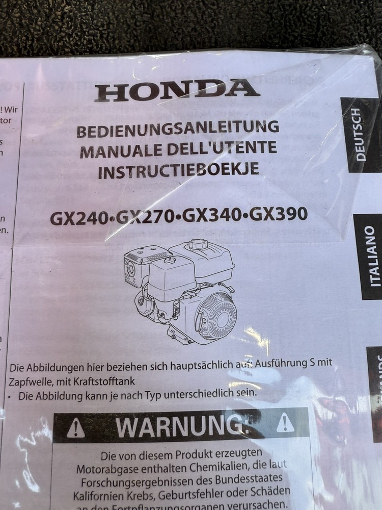 Honda GX240 GX270 GX340 GX390 Owners Manual New Unopened