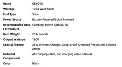 GEYOTO N1000 Portable Power Station 1024Wh Battery/Solar Powered