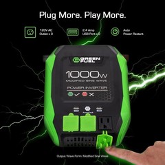 1000W Power Inverter 2000W Peak w/DC 12V to 3X 120V AC, 2X 2.4Amp USB, Mounti…